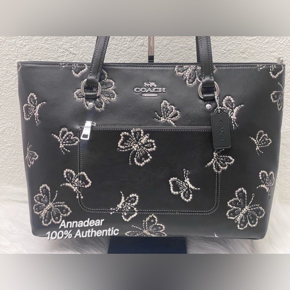 NWT Coach Station Tote Bag With Butterfly Print Silver Black CCK87 in Leather - Picture 6 of 15
